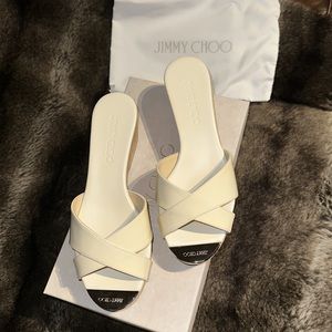 Sz 7.5⭐️NWT Jimmy Choo Cream Patent Leather Panna Cork Wedge